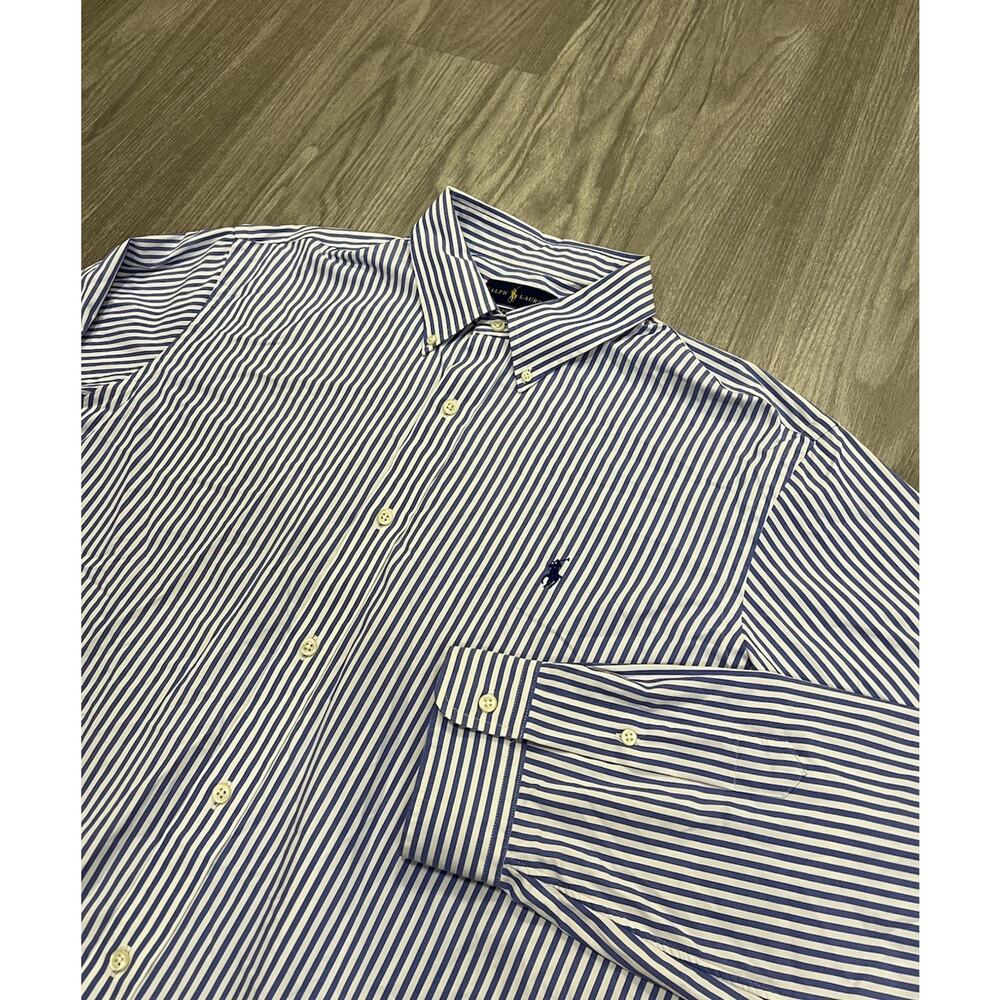 Ralph Lauren Shirt Mens 2XL Classic Fit Blue Striped Performance Stretch Button
